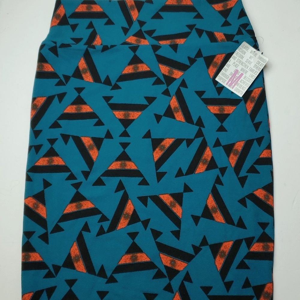 NWT LuLaRoe Cassie Pencil Skirt - Medium Teal Orange Aztec Geometric